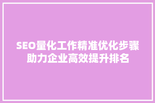 SEO量化工作精准优化步骤助力企业高效提升排名