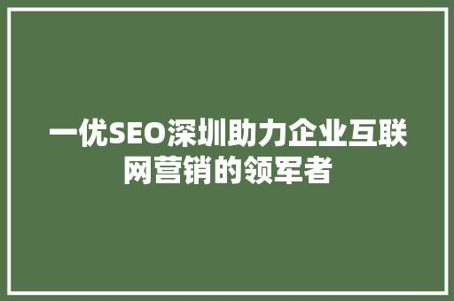 一优SEO深圳助力企业互联网营销的领军者