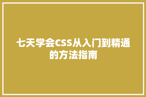 七天学会CSS从入门到精通的方法指南