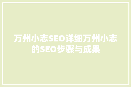 万州小志SEO详细万州小志的SEO步骤与成果