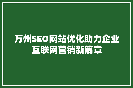 万州SEO网站优化助力企业互联网营销新篇章