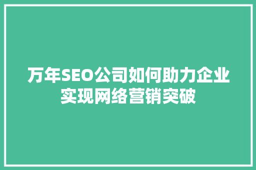 万年SEO公司如何助力企业实现网络营销突破