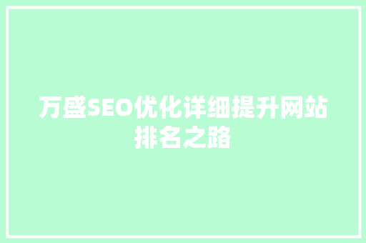 万盛SEO优化详细提升网站排名之路