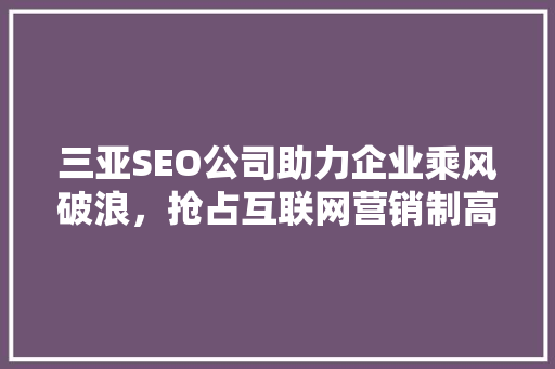 三亚SEO公司助力企业乘风破浪，抢占互联网营销制高点