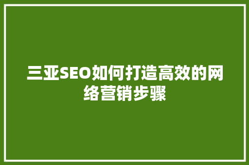 三亚SEO如何打造高效的网络营销步骤
