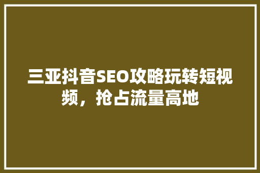 三亚抖音SEO攻略玩转短视频，抢占流量高地