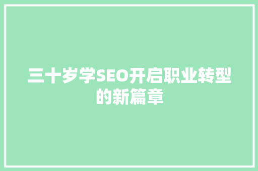 三十岁学SEO开启职业转型的新篇章