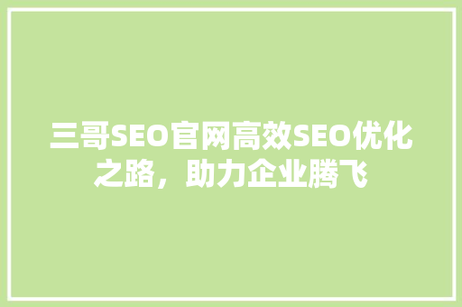 三哥SEO官网高效SEO优化之路，助力企业腾飞