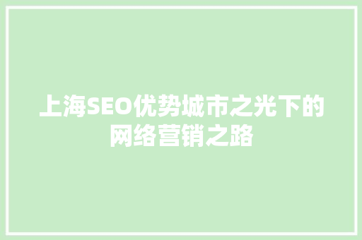 上海SEO优势城市之光下的网络营销之路