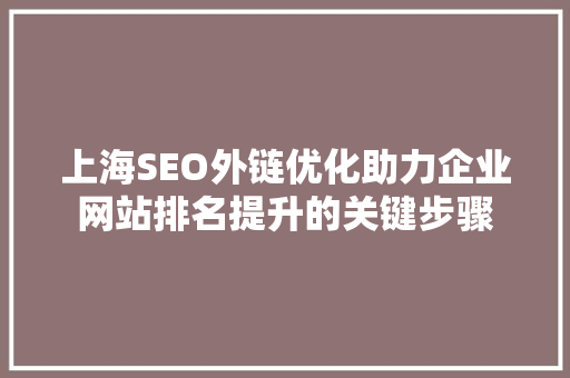 上海SEO外链优化助力企业网站排名提升的关键步骤