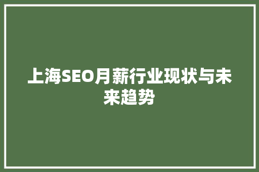 上海SEO月薪行业现状与未来趋势