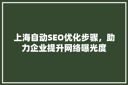 上海自动SEO优化步骤，助力企业提升网络曝光度