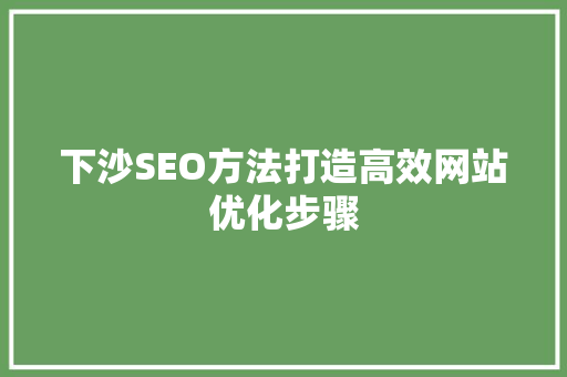 下沙SEO方法打造高效网站优化步骤