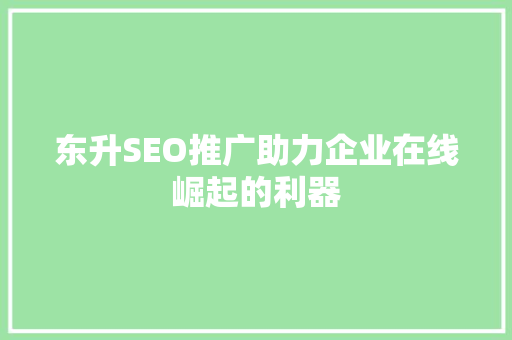 东升SEO推广助力企业在线崛起的利器