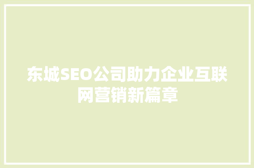 东城SEO公司助力企业互联网营销新篇章