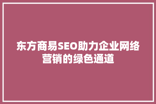 东方商易SEO助力企业网络营销的绿色通道