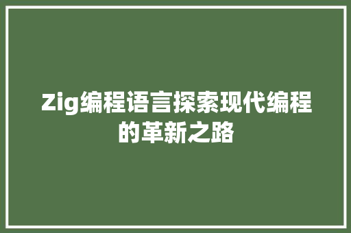 Zig编程语言探索现代编程的革新之路