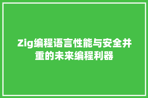 Zig编程语言性能与安全并重的未来编程利器