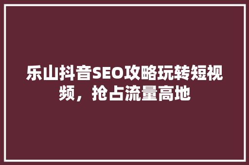 乐山抖音SEO攻略玩转短视频，抢占流量高地