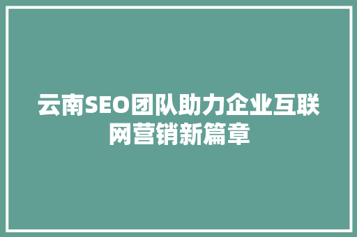 云南SEO团队助力企业互联网营销新篇章