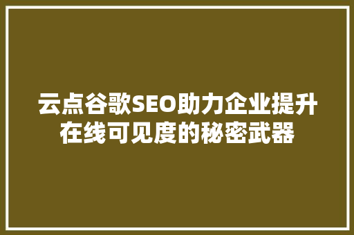 云点谷歌SEO助力企业提升在线可见度的秘密武器