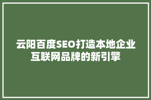 云阳百度SEO打造本地企业互联网品牌的新引擎