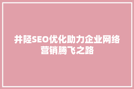 井陉SEO优化助力企业网络营销腾飞之路