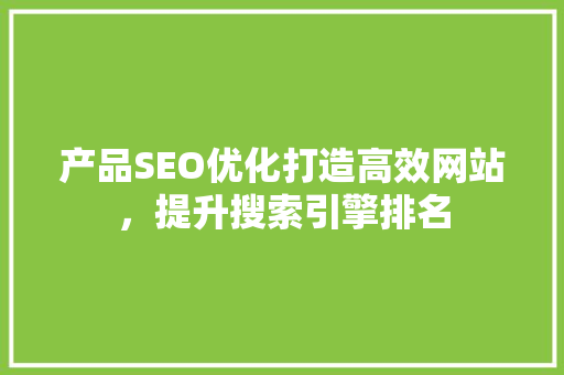 产品SEO优化打造高效网站，提升搜索引擎排名