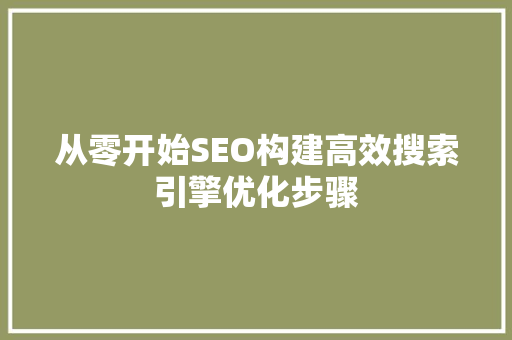 从零开始SEO构建高效搜索引擎优化步骤