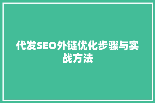 代发SEO外链优化步骤与实战方法