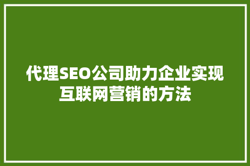 代理SEO公司助力企业实现互联网营销的方法