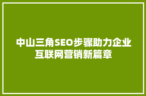 中山三角SEO步骤助力企业互联网营销新篇章