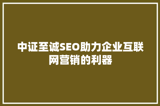 中证至诚SEO助力企业互联网营销的利器