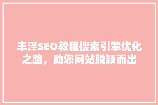 丰泽SEO教程搜索引擎优化之路，助您网站脱颖而出