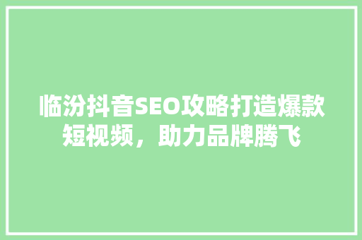 临汾抖音SEO攻略打造爆款短视频，助力品牌腾飞