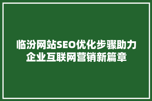 临汾网站SEO优化步骤助力企业互联网营销新篇章