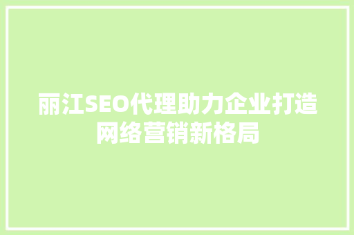 丽江SEO代理助力企业打造网络营销新格局