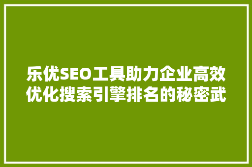 乐优SEO工具助力企业高效优化搜索引擎排名的秘密武器