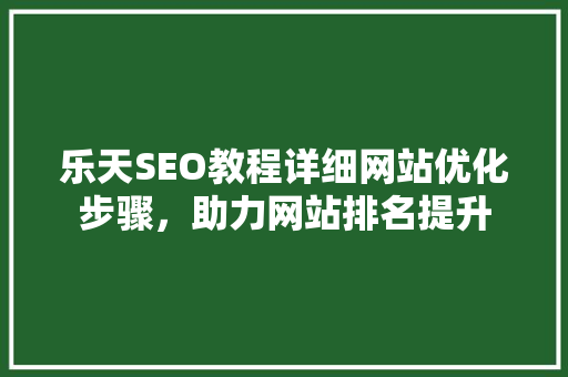 乐天SEO教程详细网站优化步骤，助力网站排名提升