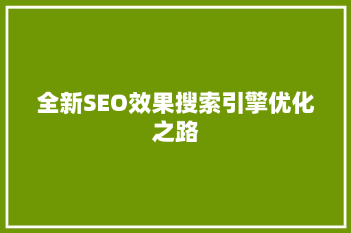 全新SEO效果搜索引擎优化之路
