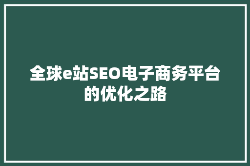 全球e站SEO电子商务平台的优化之路