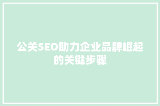 公关SEO助力企业品牌崛起的关键步骤