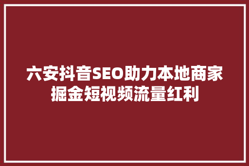 六安抖音SEO助力本地商家掘金短视频流量红利