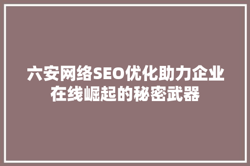 六安网络SEO优化助力企业在线崛起的秘密武器