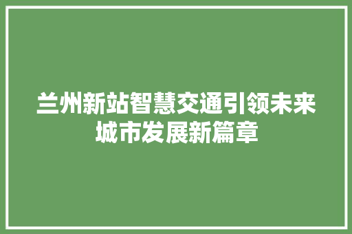 兰州新站智慧交通引领未来城市发展新篇章
