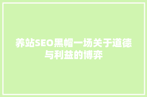 养站SEO黑帽一场关于道德与利益的博弈