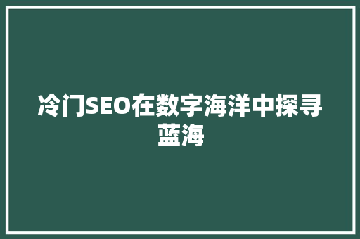 冷门SEO在数字海洋中探寻蓝海