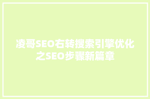 凌哥SEO右转搜索引擎优化之SEO步骤新篇章