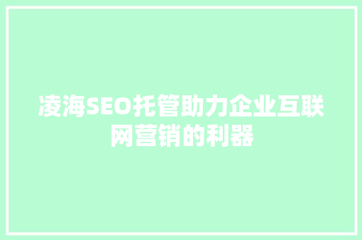 凌海SEO托管助力企业互联网营销的利器