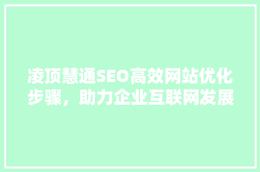 凌顶慧通SEO高效网站优化步骤，助力企业互联网发展